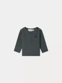 Bonpoint Baudelaire T-Shirt Celadon Green Stripes |Child Tops