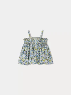 Bonpoint Blouse Smockee Abricot Fleur Bleu |Newborn & Baby Tops