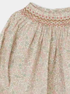 Bonpoint Blouse Smockee Griotte Fleurs Rose |Newborn & Baby Tops