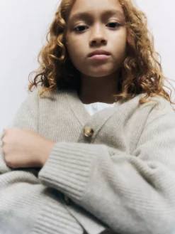 Bonpoint X Khaite Sienna Cardigan Heathered Beige |Child Cardigans And Sweaters