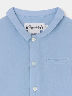 Bonpoint Boubou Shirt Blue Grey |Newborn & Baby Tops