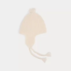 Bonpoint Cashmere Baby Beanie Hat Milk White With Pompoms |Newborn & Baby Socks And Accessories