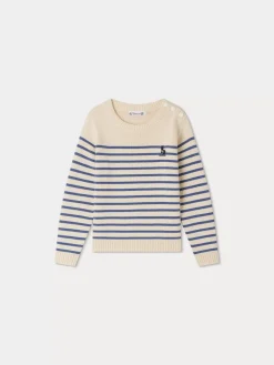 Bonpoint Crofton Sweater Sea Blue Stripes |Child Cardigans And Sweaters
