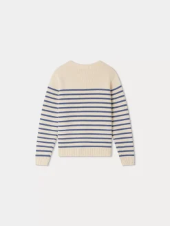 Bonpoint Crofton Sweater Sea Blue Stripes |Child Cardigans And Sweaters