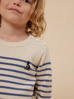Bonpoint Crofton Sweater Sea Blue Stripes |Child Cardigans And Sweaters