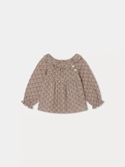 Bonpoint Embroidered Milly Blouse Taupe Flowers |Newborn & Baby Tops