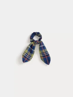 Bonpoint Maxinoeud Scrunchie Navy Tartan |Child Accessories