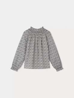 Bonpoint Petale Smocked Blouse Navy |Child Tops