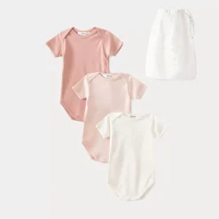 Bonpoint Set Of Three Baby Organic Cotton Onesies Pale Pink |Newborn & Baby Onesies And Pajamas