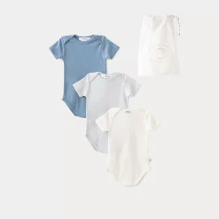 Bonpoint Set Of Three Organic Cotton Baby Onesies Sky Blue |Newborn & Baby Onesies And Pajamas