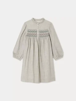 Bonpoint Tamsin Smocked Dress Heathered Gray |Child Dresses