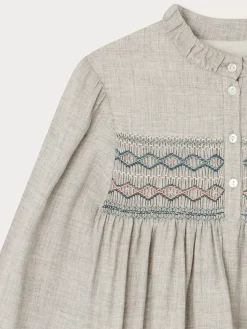Bonpoint Tamsin Smocked Dress Heathered Gray |Child Dresses